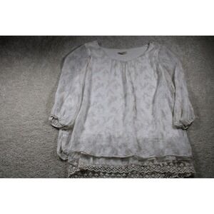 Giuseppina Shirt Womens Medium Floral Sheer Lace Hem Peasant Top Made in Italy